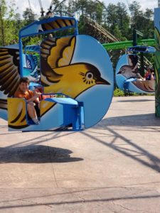 Riding rides at Dollywood.