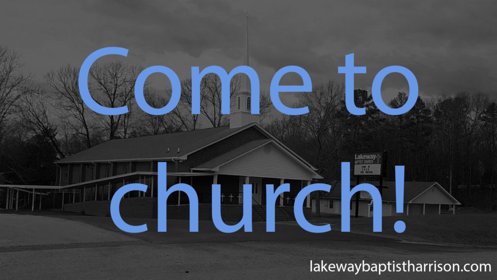 Church exterior with words - come to church - overlay.